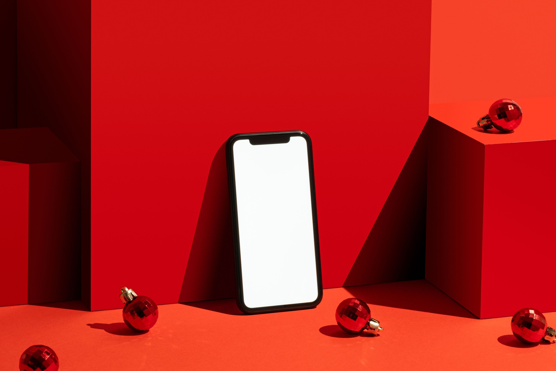 Smart phone mockup, template on red background
